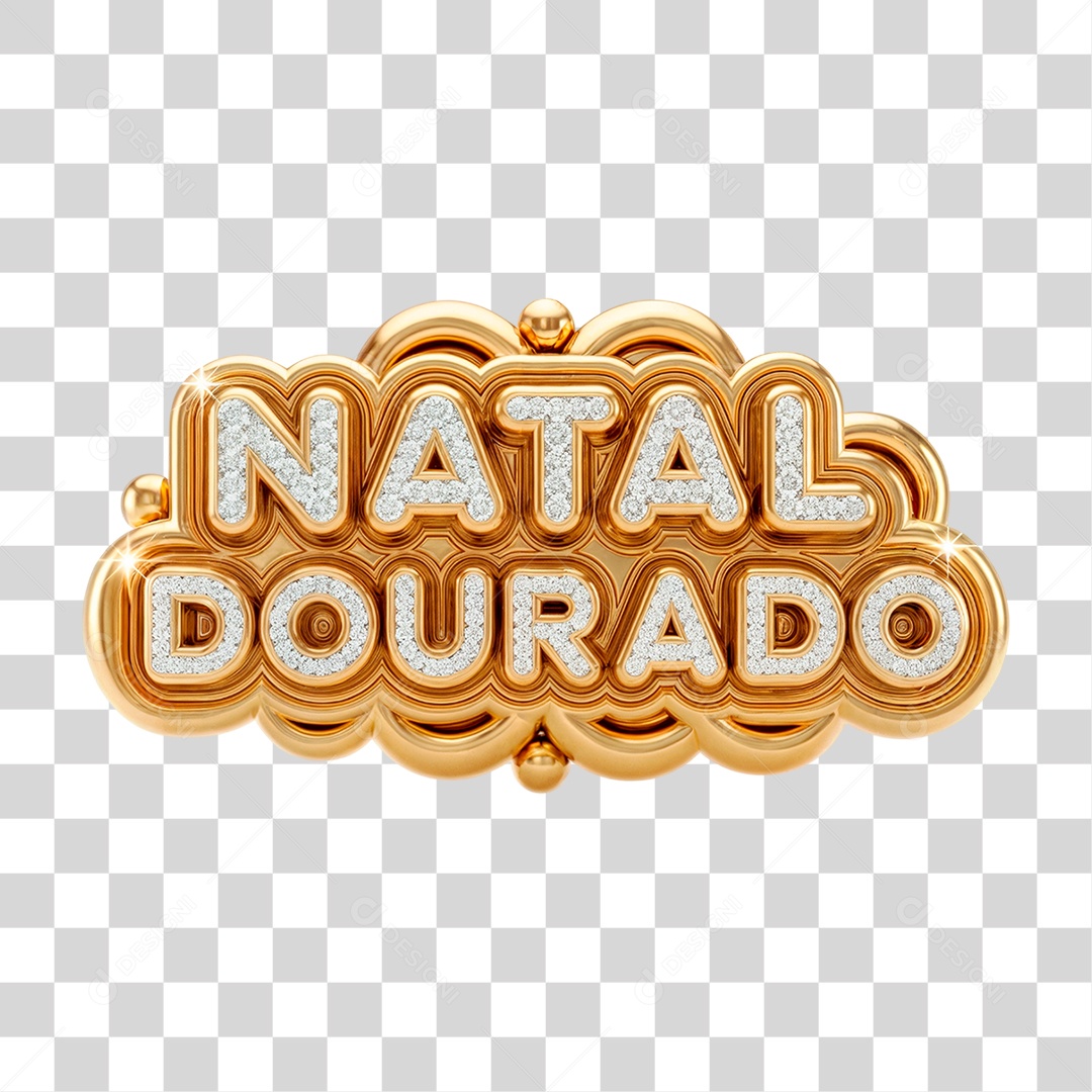 Selo 3D Natal Dourado PNG Transparente