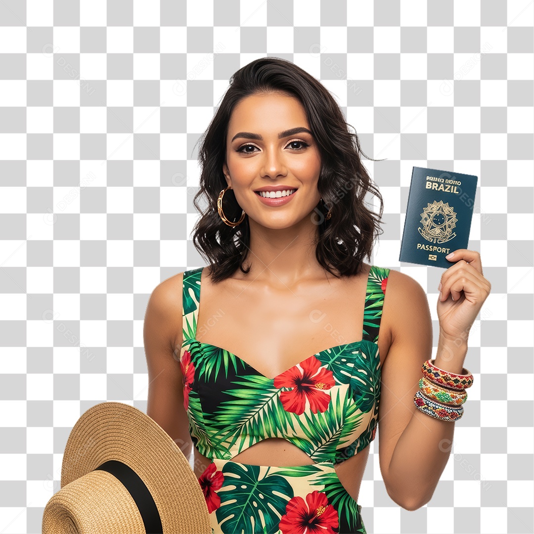 Mulher com Passaporte para Viagens PNG Transparente
