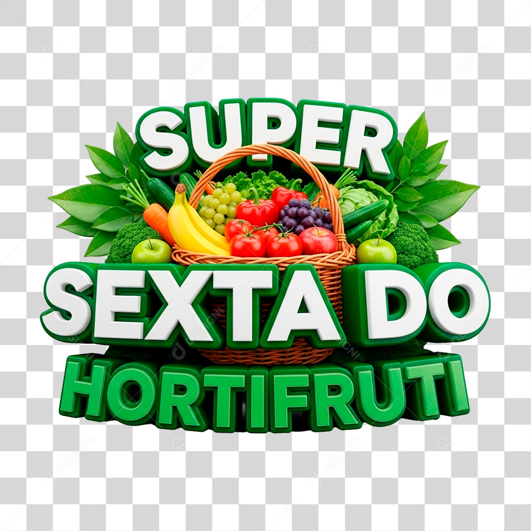Selo 3D Super Sexta do Hortifrúti PNG Transparente