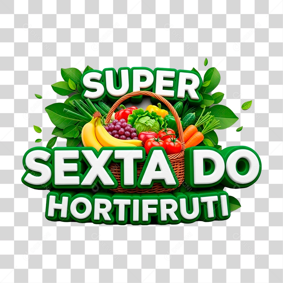 Selo 3D Super Sexta do Hortifrúti PNG Transparente