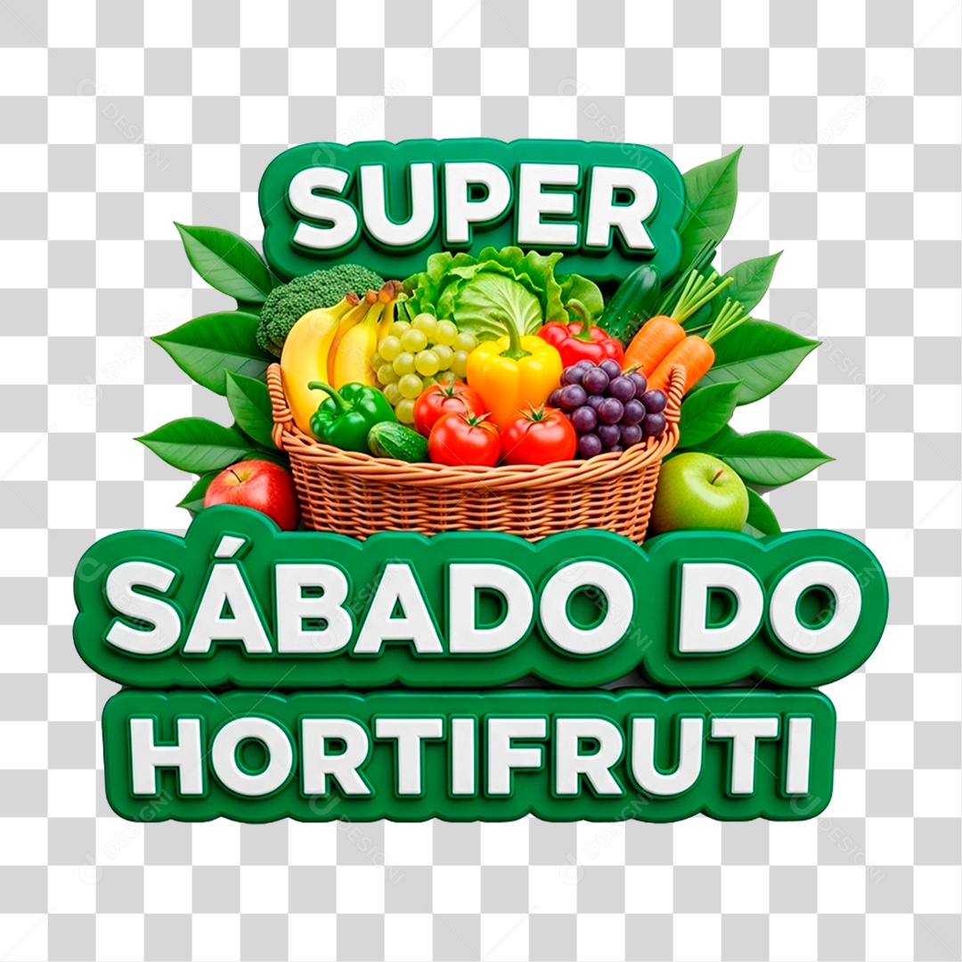 Selo 3D Super Sábado do Hortifrúti PNG Transparente