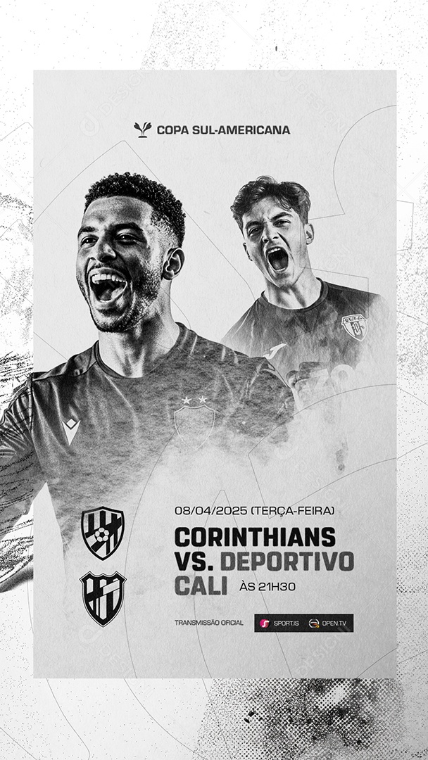 Story Copa Sul Americana Corinthians VS Deportivo Cali Transmissão Oficial Social Media PSD Editável