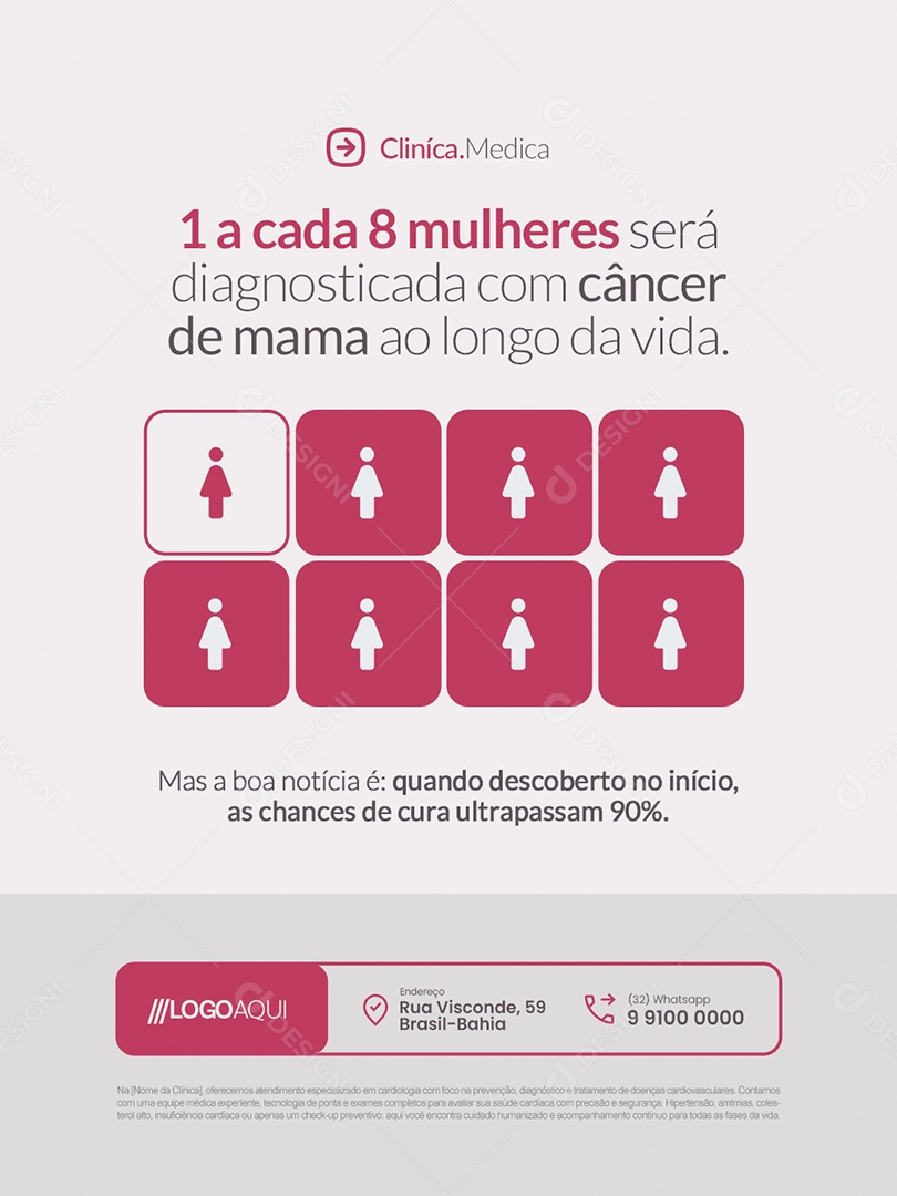 Clínica Médica Uma a Cada Oito Mulheres Será Diagnosticada com Câncer Social Media PSD Editável