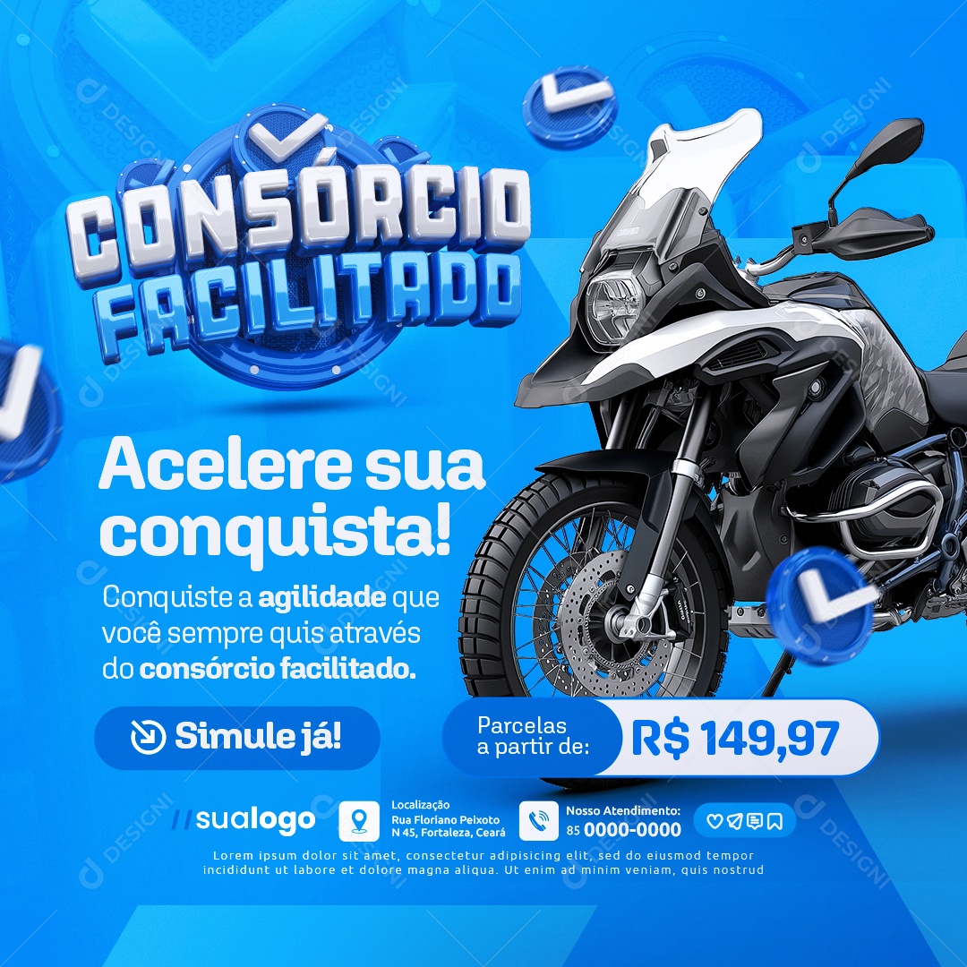 Consorcio Facilitado Acelere Sua Conquista Moto Social Media PSD Editável