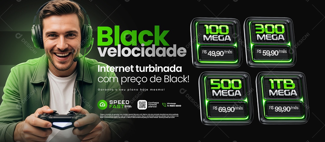 Banner Black Velocidade Internet Turbinada com Preço Social Media PSD Editável