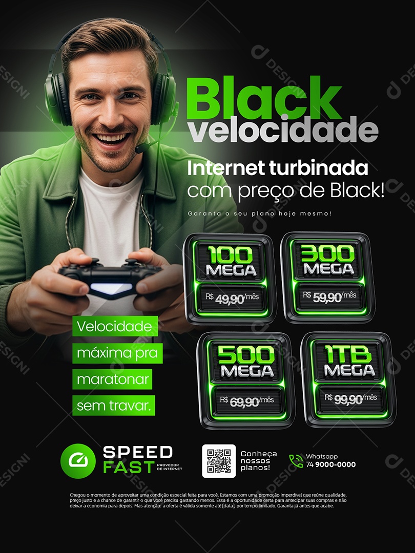 Black Velocidade Encarte Internet Turbinada com Preço de Black Social Media PSD Editável
