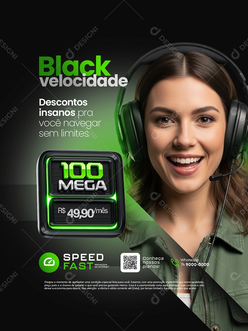 Black Velocidade Internet Descontos Insanos Social Media PSD Editável
