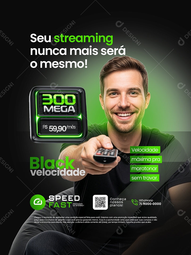 Black Velocidade Internet Seu Streaming Nunca Mais Será o Mesmo Social Media PSD Editável