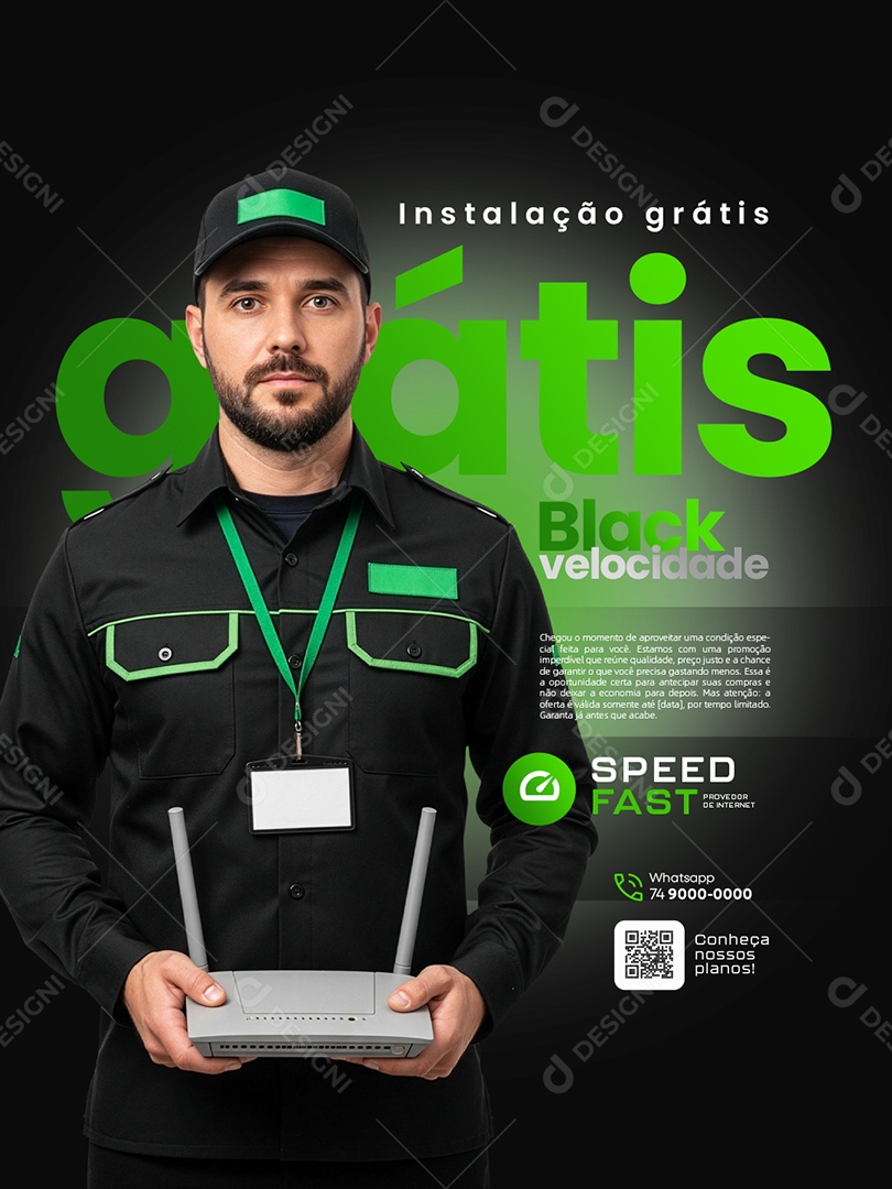 Black Velocidade Internet Instalação Grátis Social Media PSD Editável