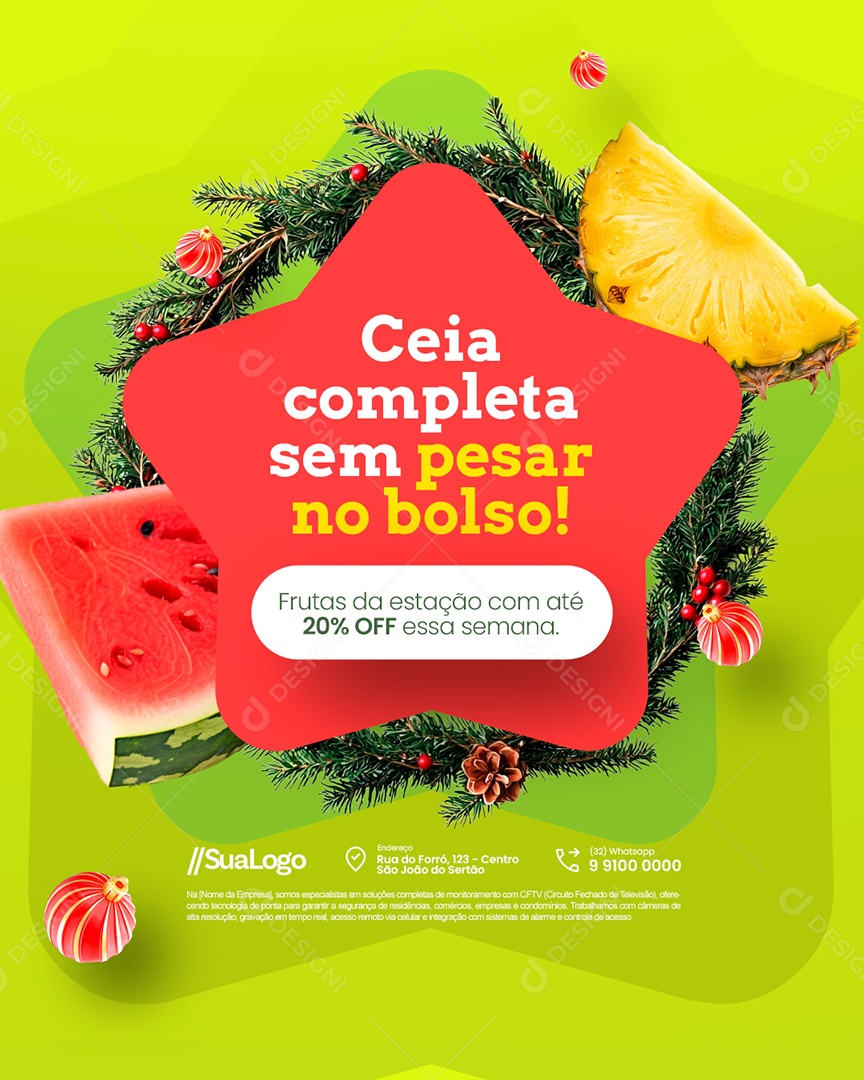 Hortifruti Melancia Abacaxi Ceia Completa Sem Pesar no Bolso Social Media PSD Editável