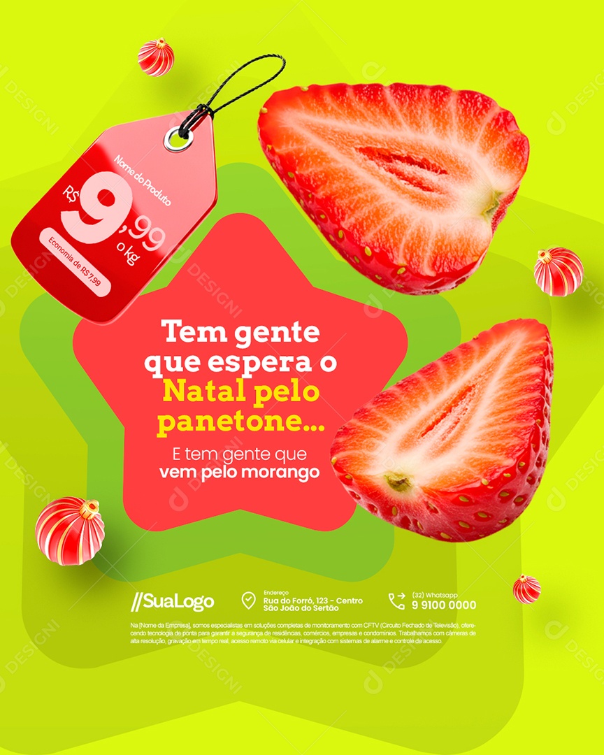 Hortifruti e Tem Gente Que Vem Pelo Morango Social Media PSD Editável