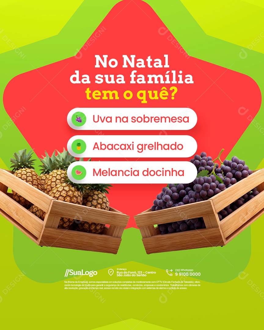 Hortifruti Uva Abacaxi e Melancia no Natal da Sua Família  Social Media PSD Editável