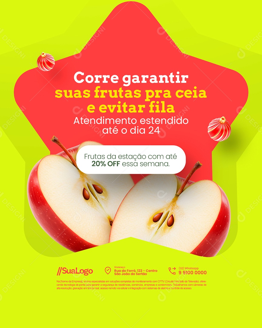 Hortifruti Maçã Corre Garantir Suas Frutas Pra Ceia e Evitar Fila Social Media PSD Editável