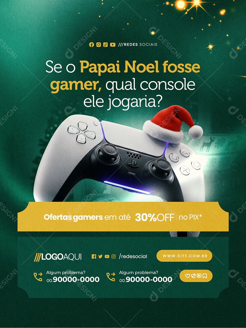 Loja de Games Se o Papai Noel Fosse Gamer Qual Console Ele Jogaria Social Media PSD Editável