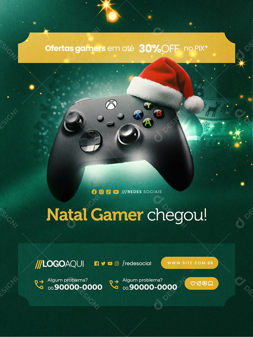Loja de Games Natal Gamer Chegou Social Media PSD Editável