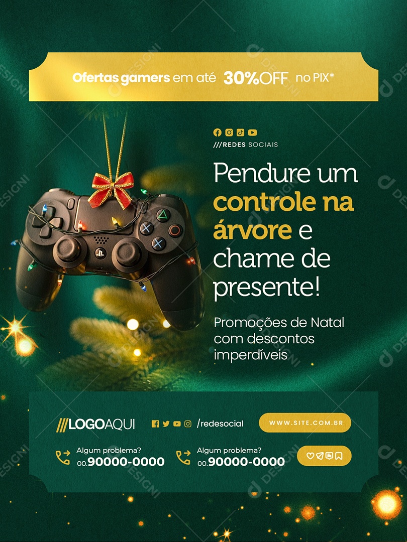 Loja de Games Pendure Um Controle na Árvore e Chame de Presente Social Media PSD Editável