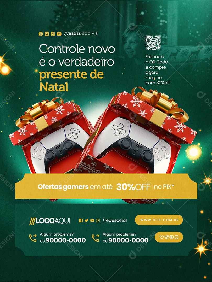 Loja de Games Controle Novo é o Verdadeiro Presente de Natal Social Media PSD Editável