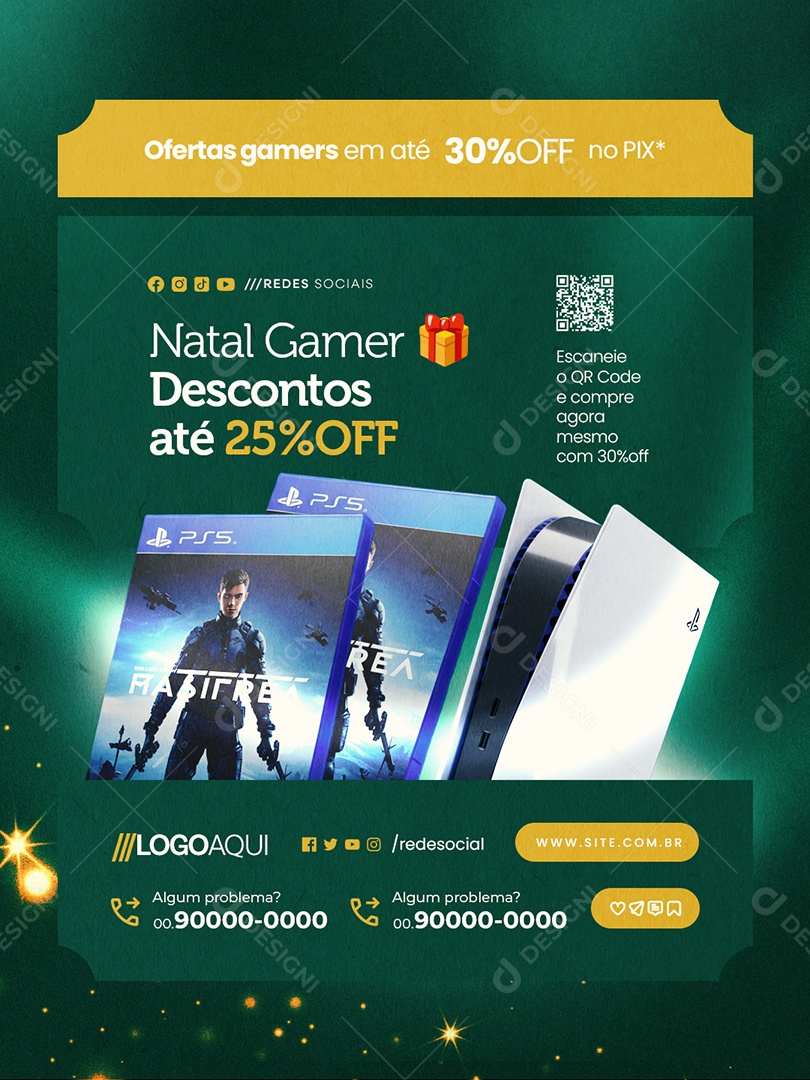 Loja de Games Natal Gamer Descontos Até 25% Off Social Media PSD Editável
