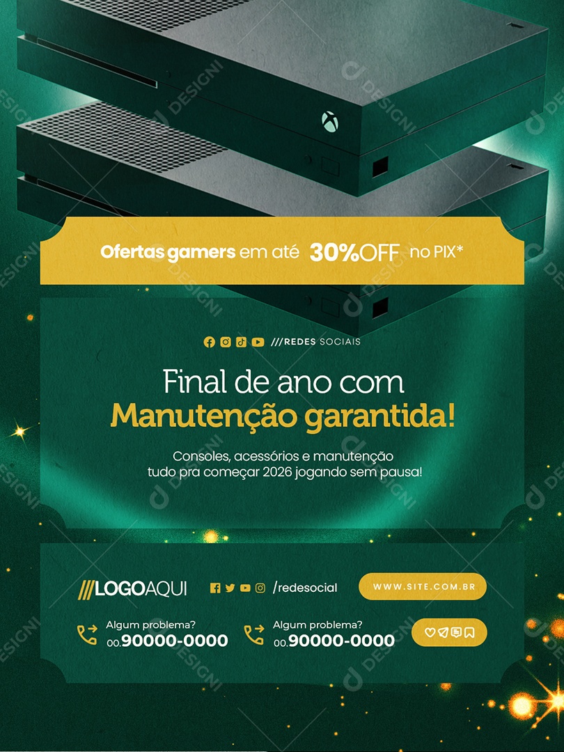 Loja de Games Final de Ano com Manutenção Garantida Social Media PSD Editável