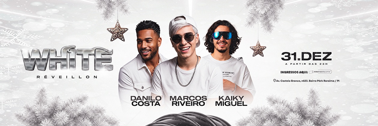 Carrossel Flyer Próximos Shows White Réveillon Social Media PSD Editável