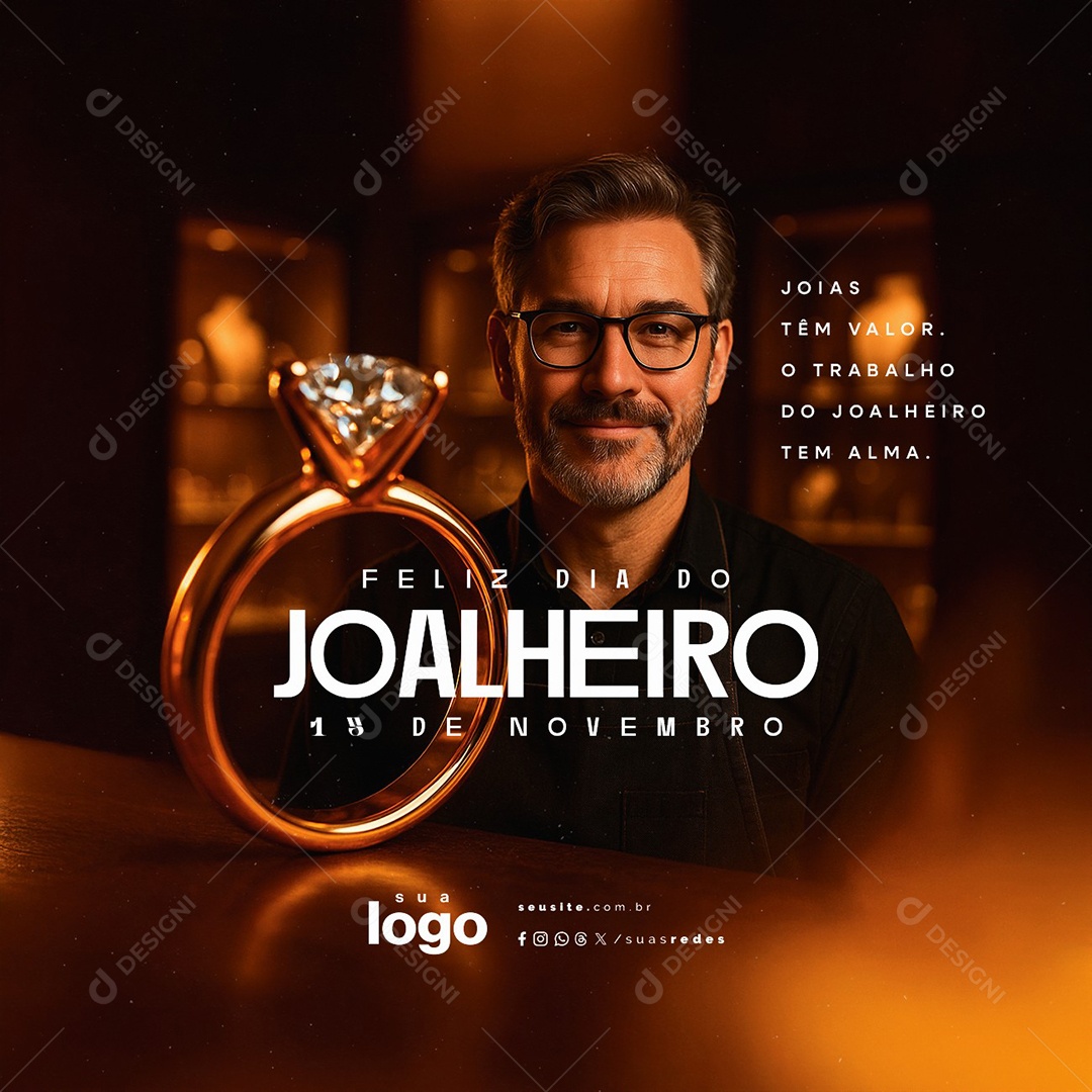 Feliz Dia do Joalheiro 15 de Novembro Social Media PSD Editável