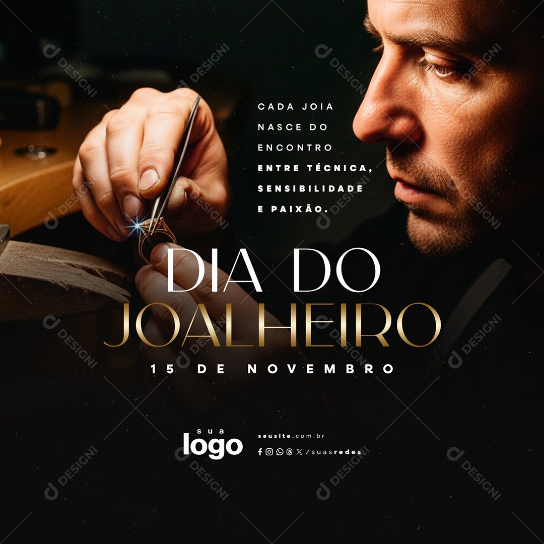 Dia do Joalheiro 15 de Novembro Cada Joia Nasce do Encontro Social Media PSD Editável