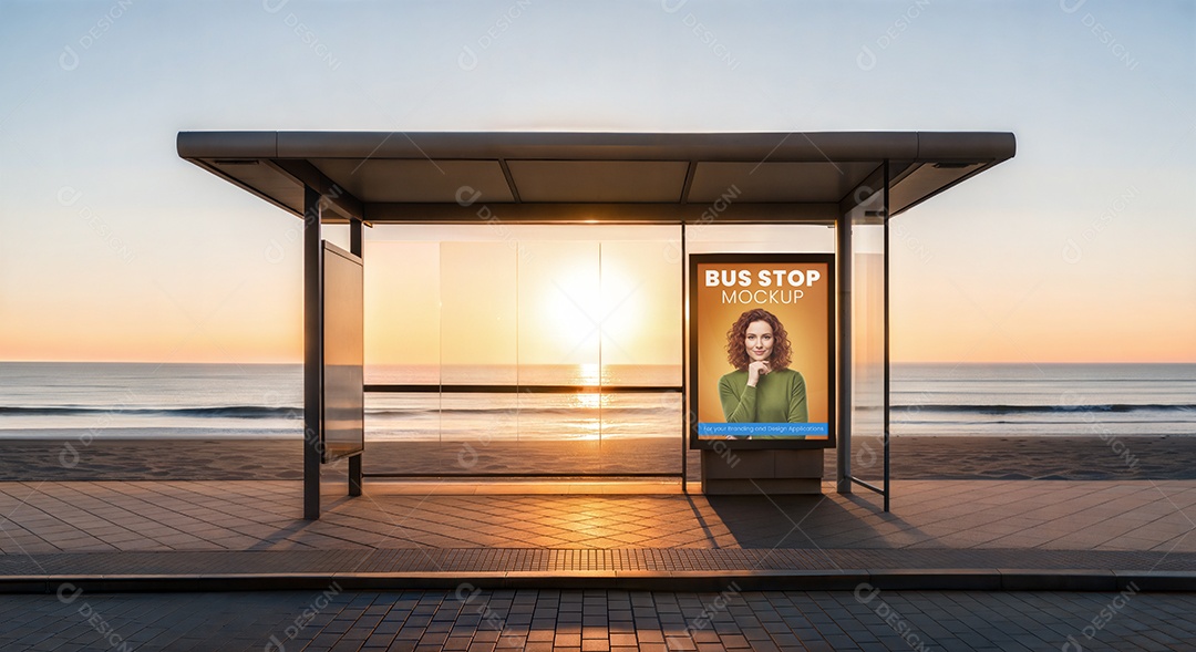Ponto de Ônibus Com Anúncio PSD Editável Mockup