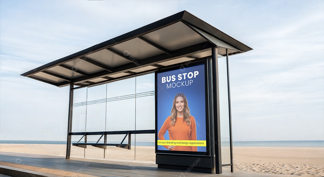Ponto de Ônibus Com Anúncio PSD Editável Mockup