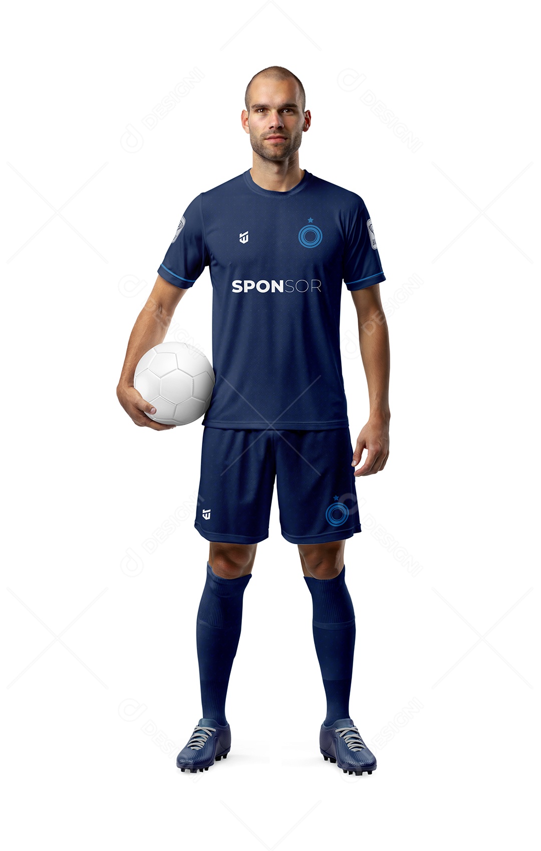 Jogador Vestido Em Uniforme de Futebol Mockup PSD Editável