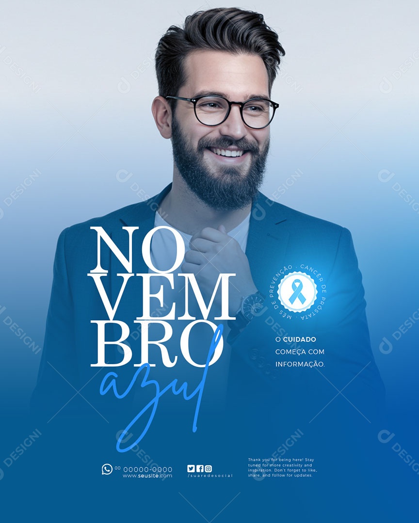 Novembro Azul O Cuidado Começa Com Informação Social Media PSD Editável