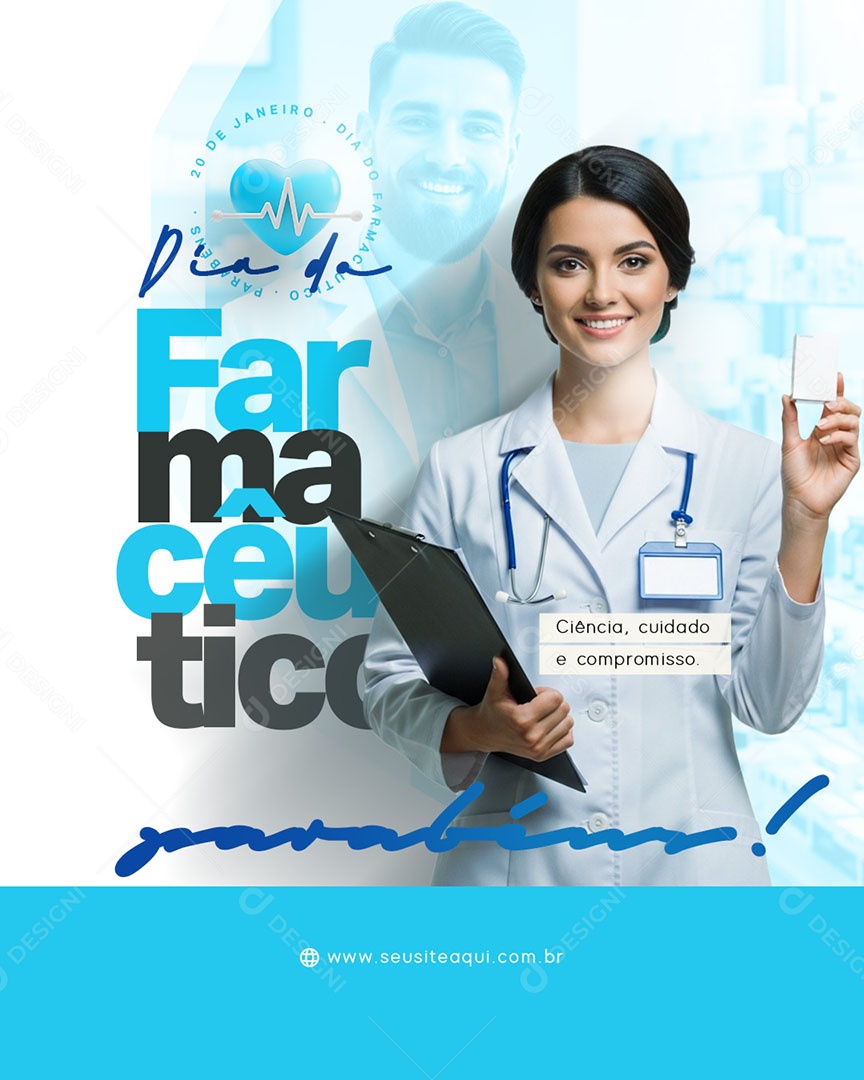 Feliz Dia do Farmacêutico 20 de Janeiro Parabéns Social Media PSD Editável