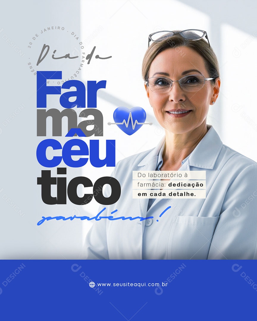 Feliz Dia do Farmacêutico 20 de Janeiro Parabéns Social Media PSD Editável