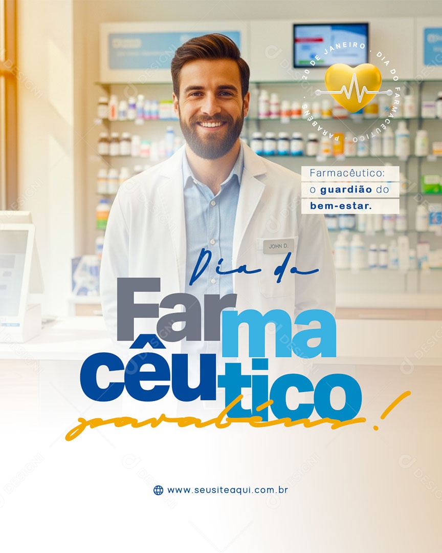 Feliz Dia do Farmacêutico 20 de Janeiro Parabéns Social Media PSD Editável