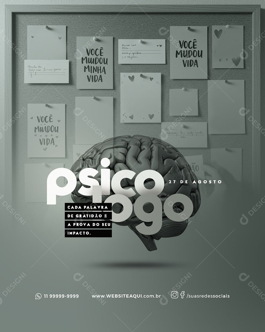 Dia Do Psicólogo 27 de Agosto Parabéns Social Media PSD Editável