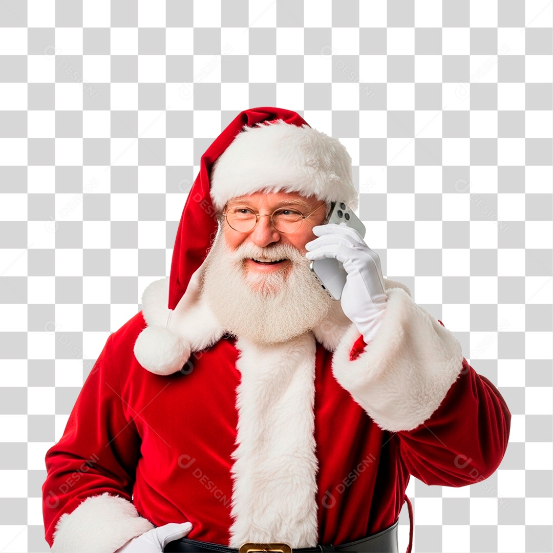 Papai Noel Segurando Celular PNG Transparente
