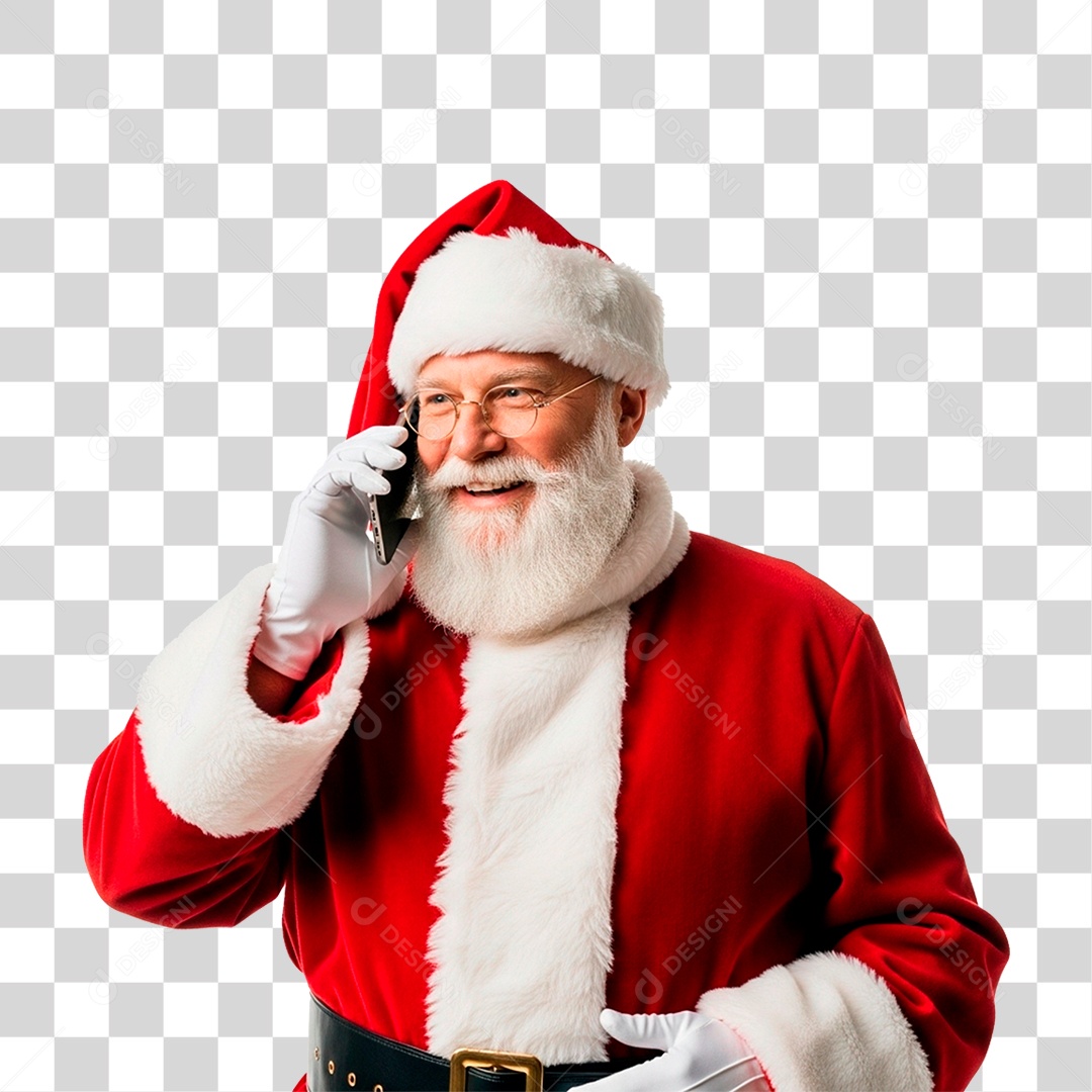 Papai Noel Segurando Celular PNG Transparente