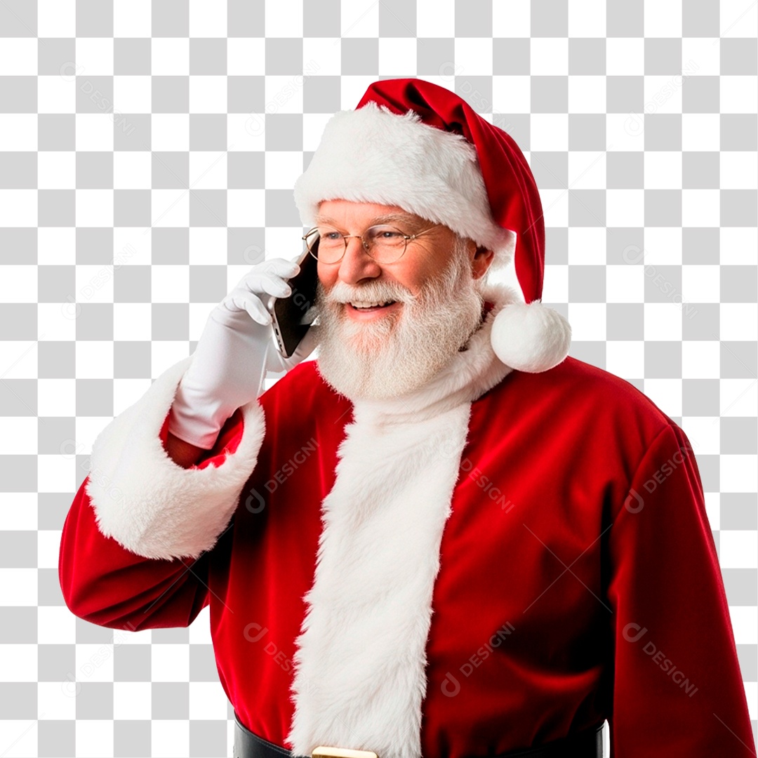 Papai Noel Segurando Celular PNG Transparente