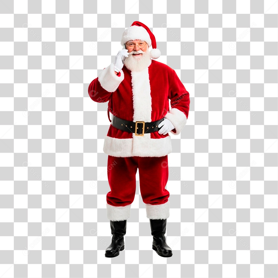 Papai Noel Segurando Celular PNG Transparente