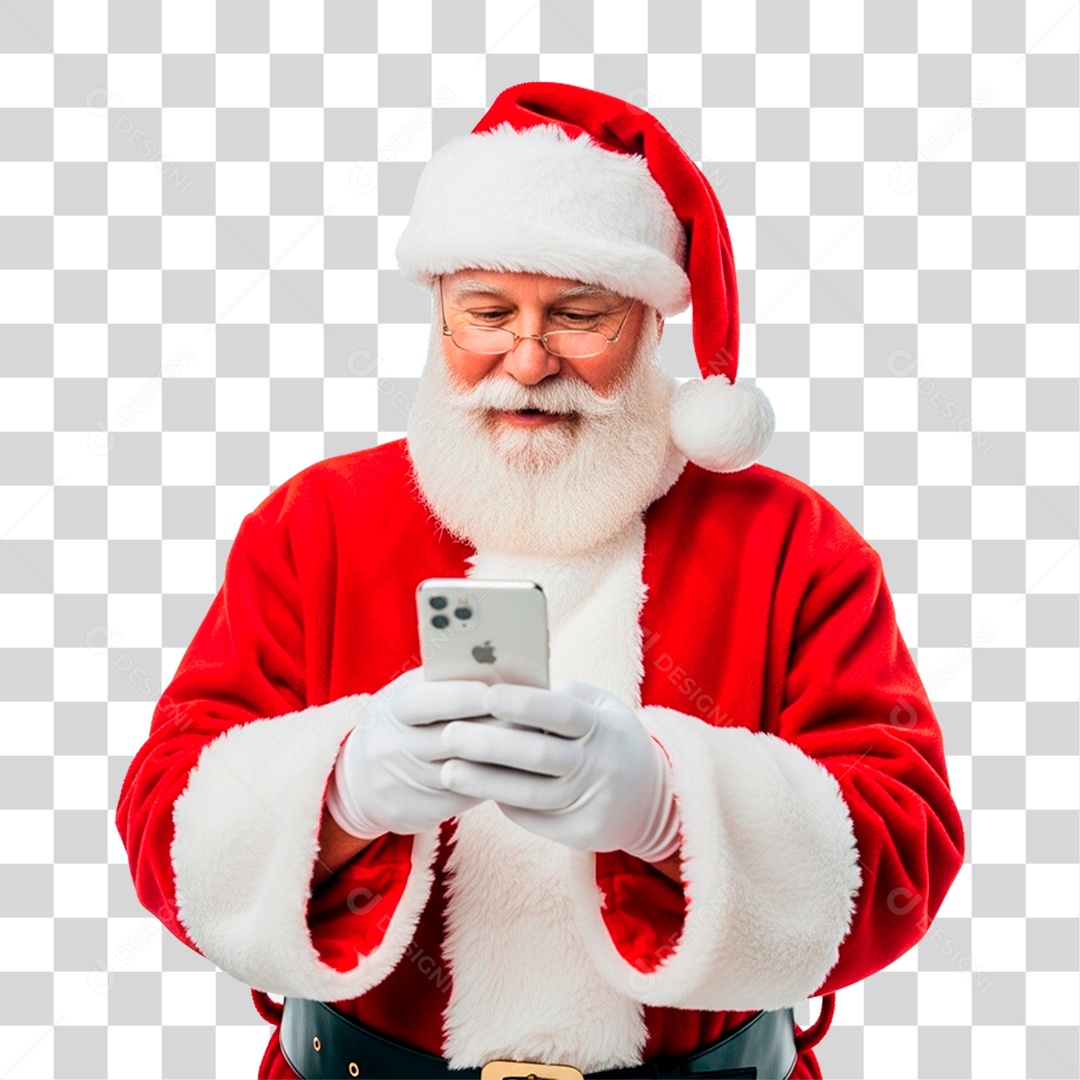 Papai Noel Segurando Celular PNG Transparente