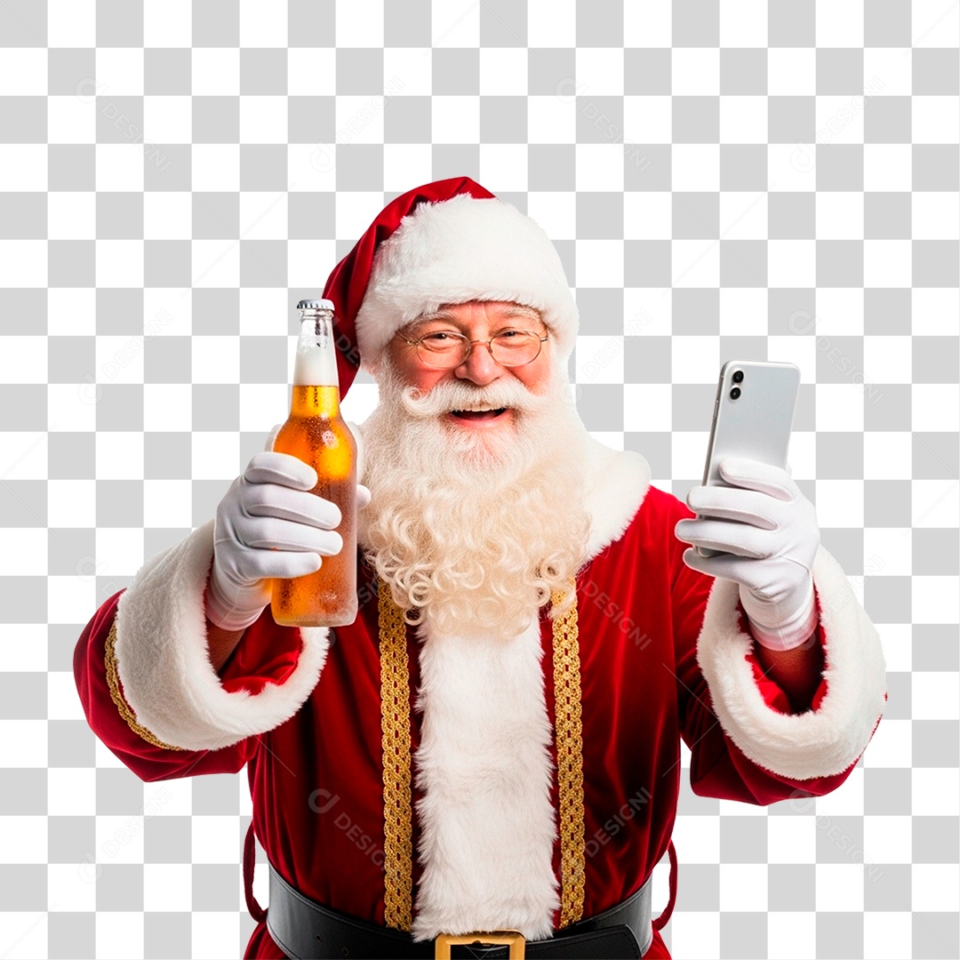 Papai Noel Segurando Celular PNG Transparente