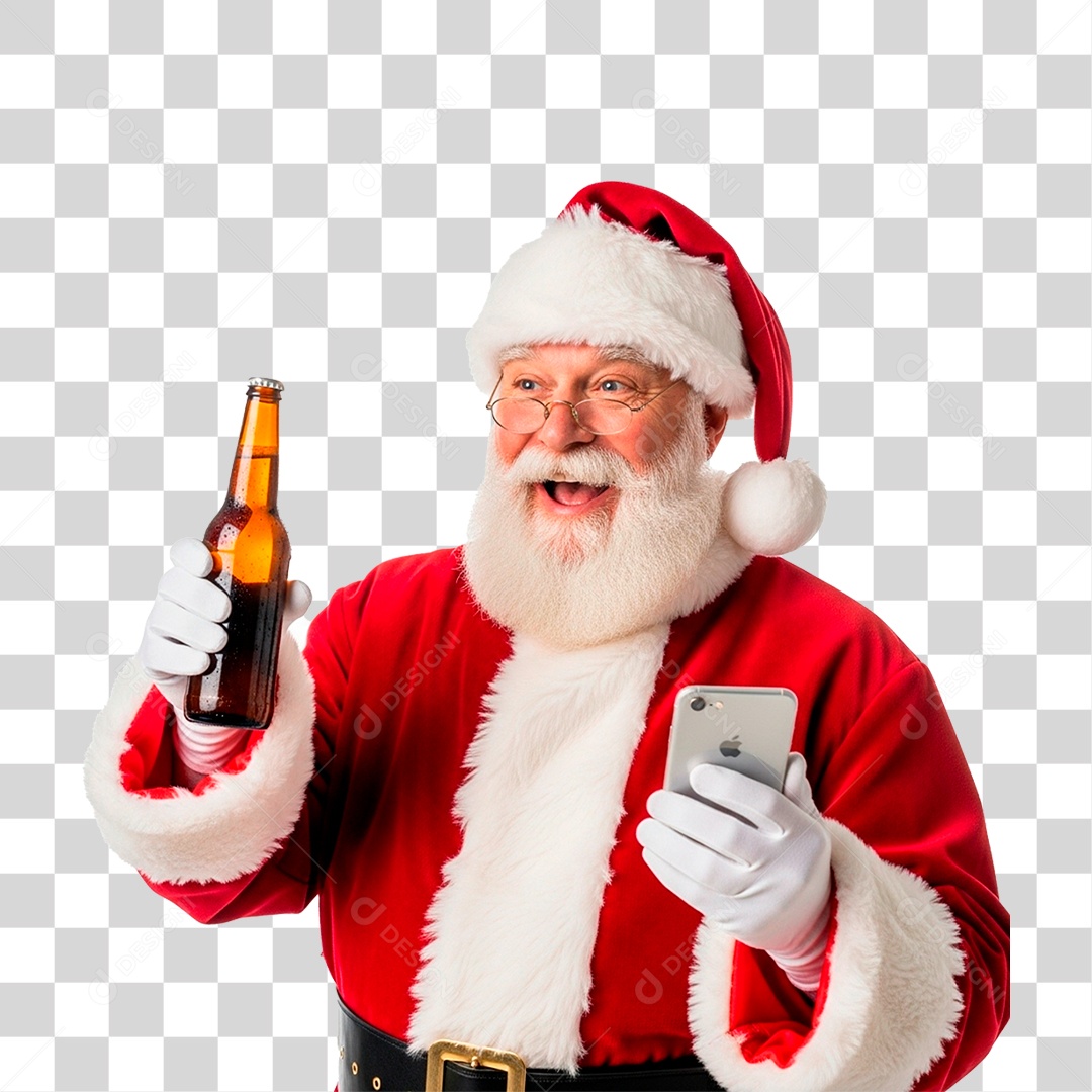 Papai Noel Segurando Celular PNG Transparente