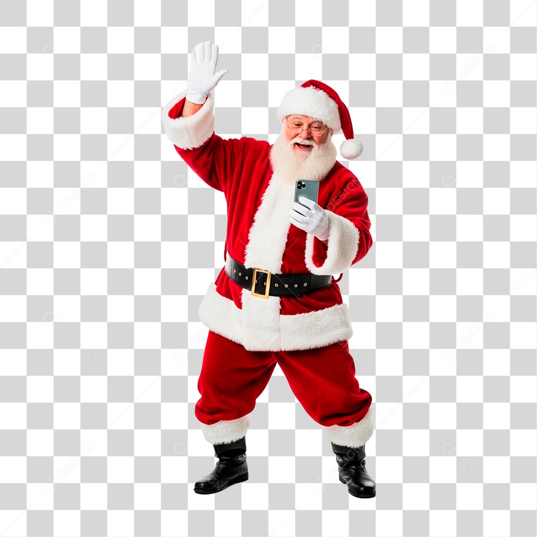 Papai Noel Segurando Celular PNG Transparente