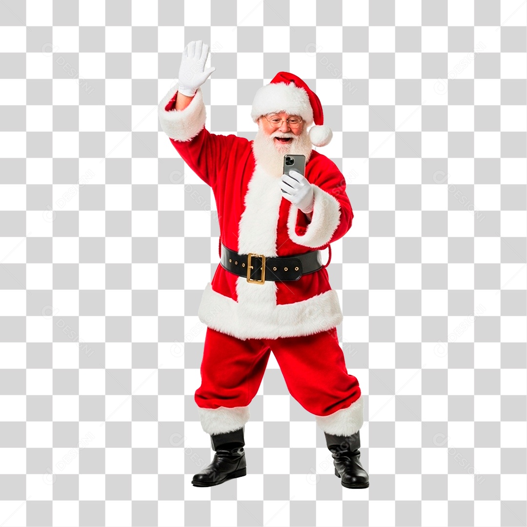 Papai Noel Segurando Celular PNG Transparente