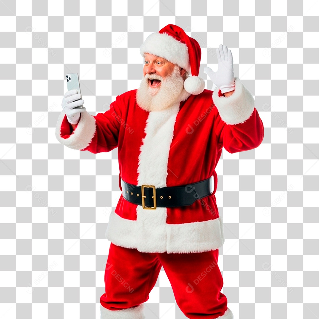 Papai Noel Segurando Celular PNG Transparente