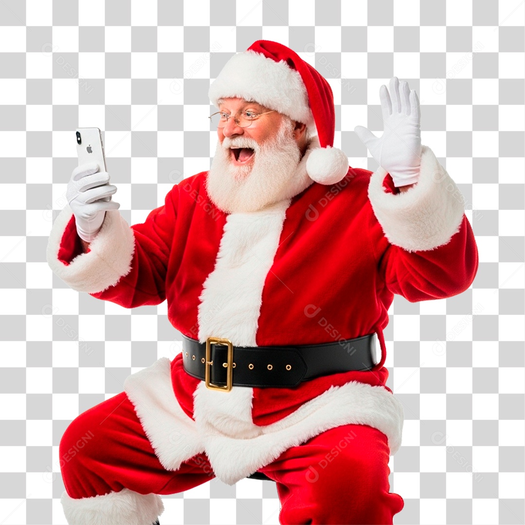 Papai Noel Segurando Celular PNG Transparente