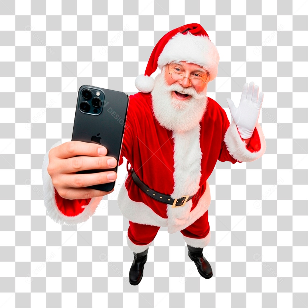 Papai Noel Segurando Celular PNG Transparente