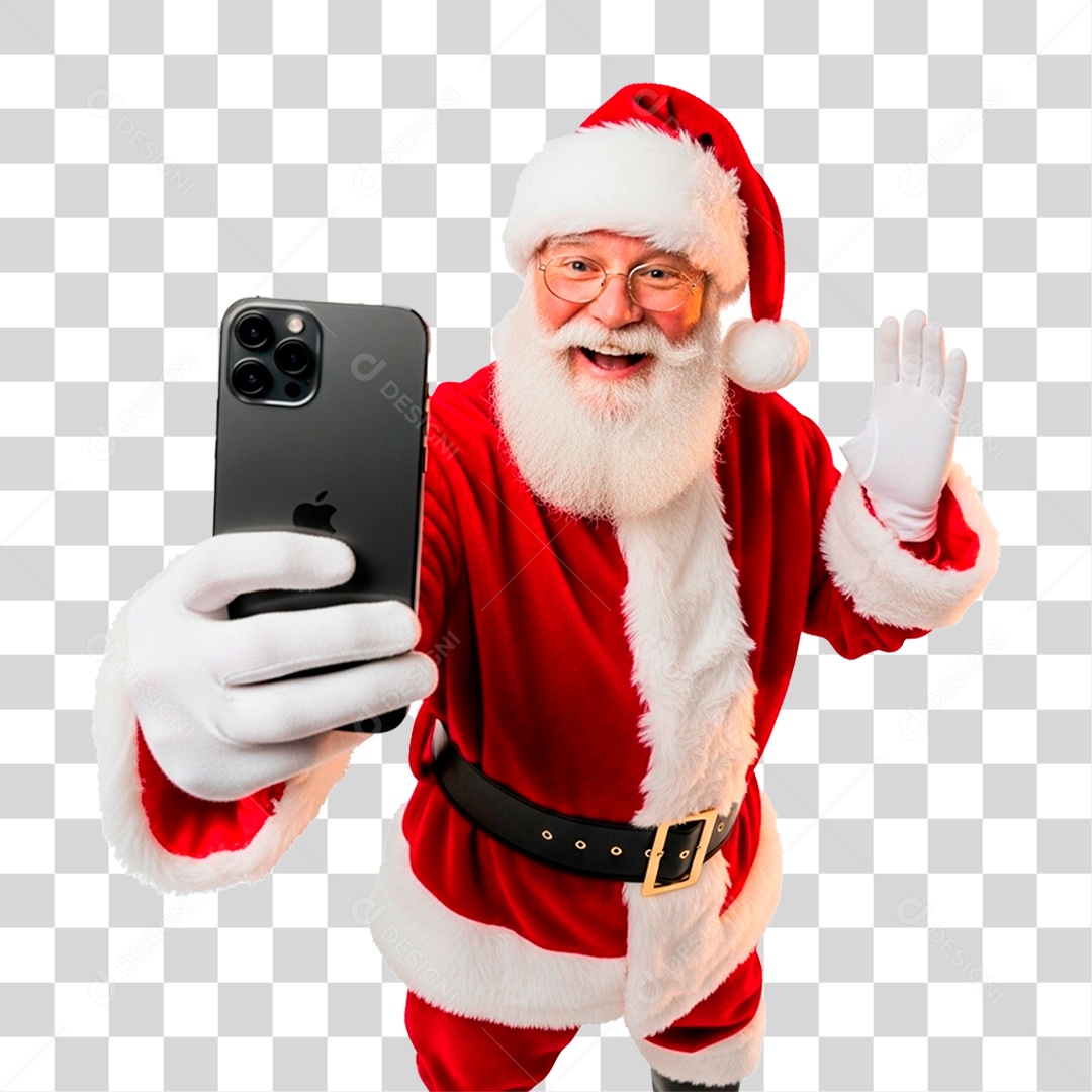 Papai Noel Segurando Celular PNG Transparente