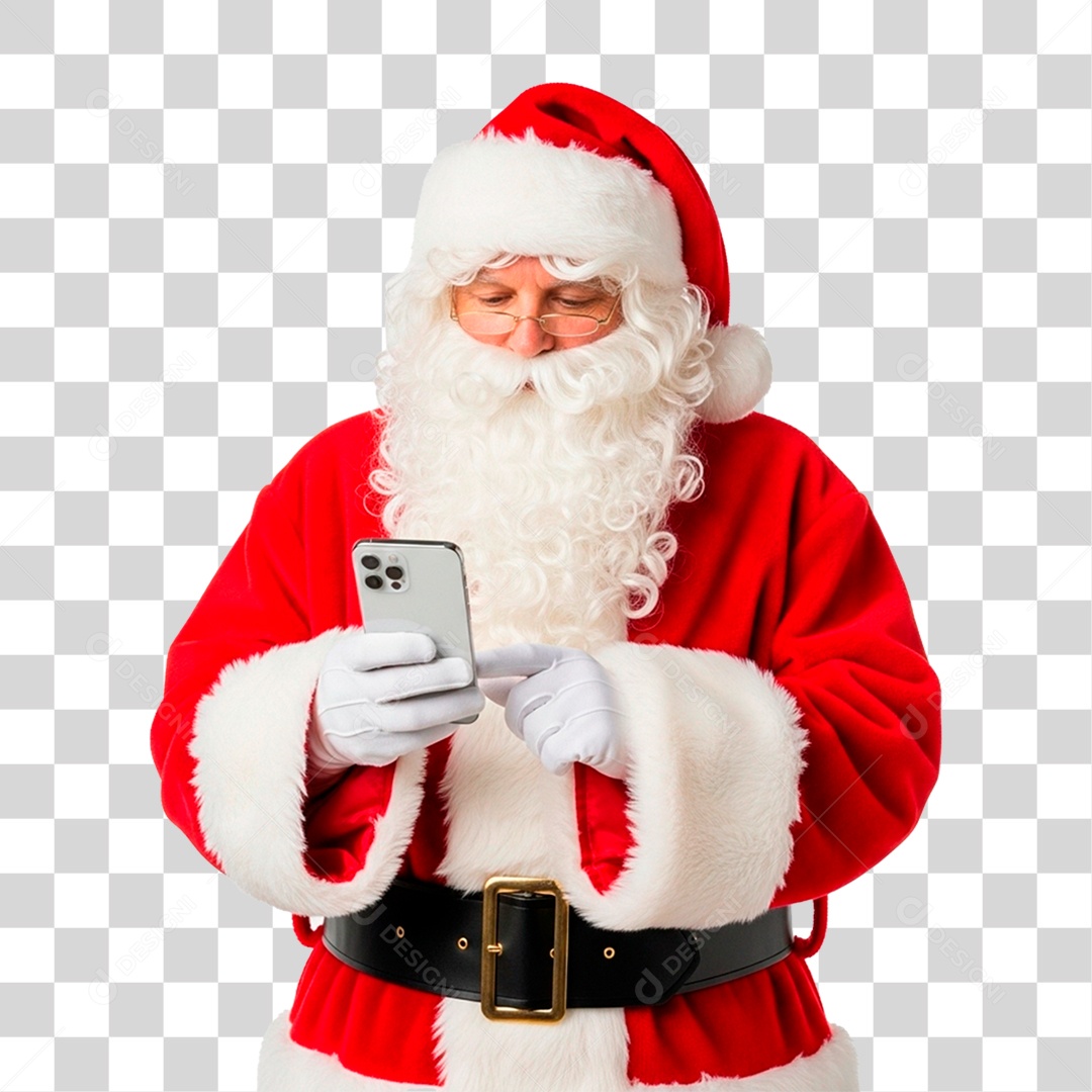 Papai Noel Segurando Celular PNG Transparente