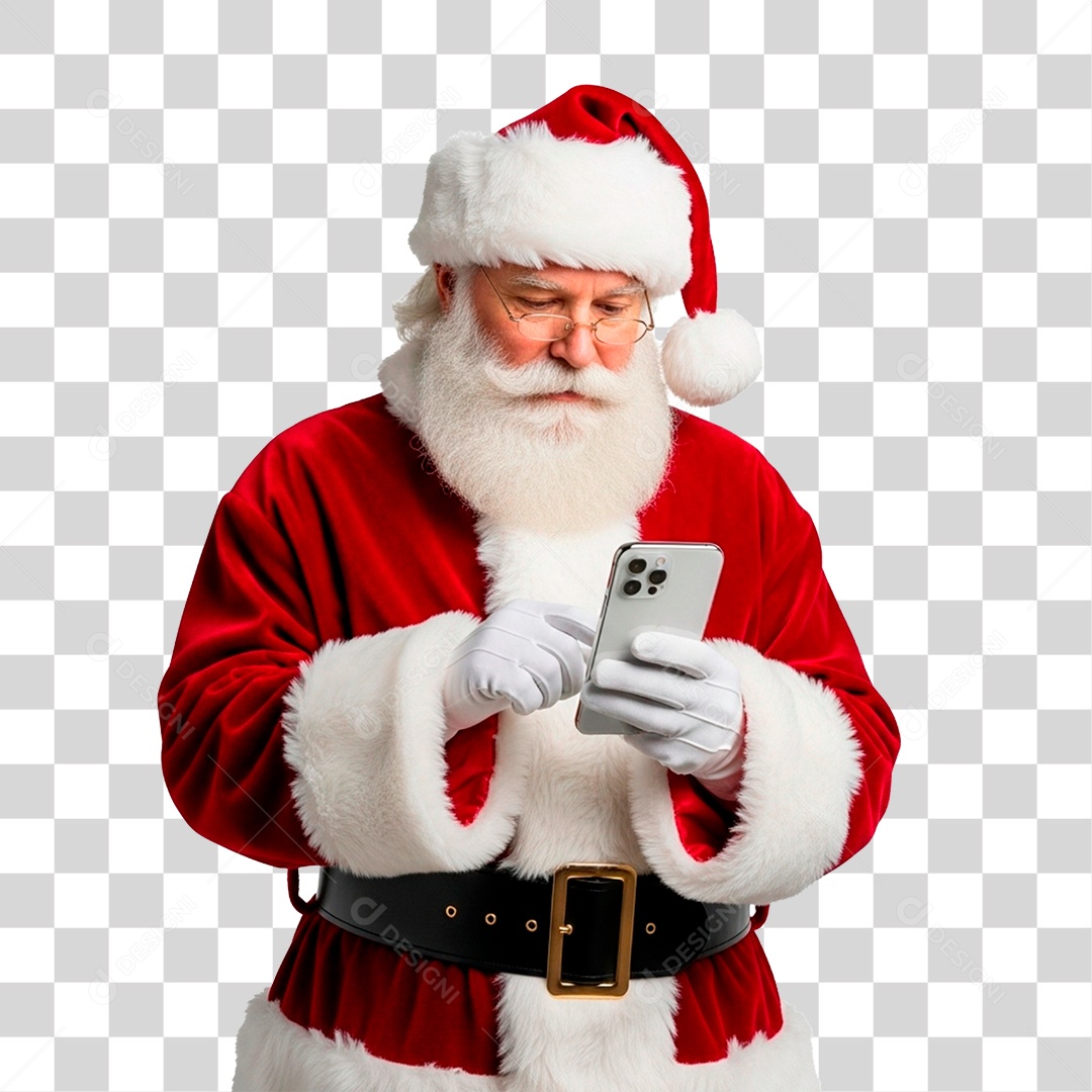 Papai Noel Segurando Celular PNG Transparente