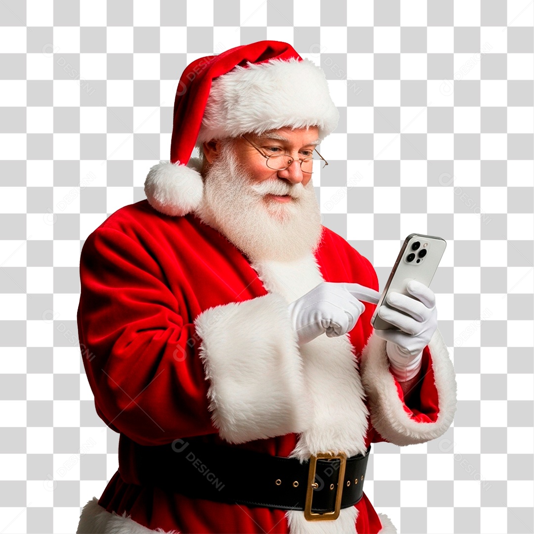 Papai Noel Segurando Celular PNG Transparente